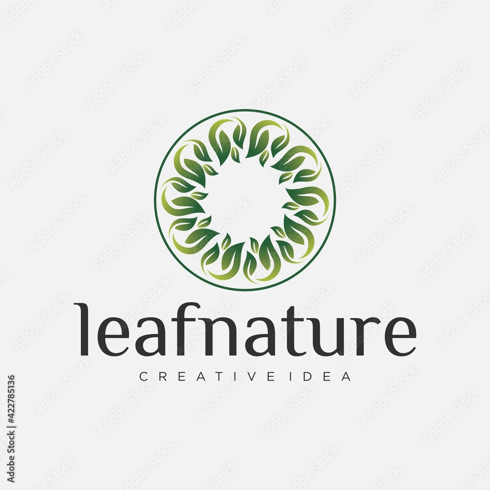 Vector set of abstract green logo design leaf templates - emblems for holistic medicine center, yoga class, natural and organic food products and packaging - circles made with leaves and flowers