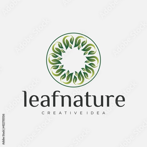 Vector set of abstract green logo design leaf templates - emblems for holistic medicine center, yoga class, natural and organic food products and packaging - circles made with leaves and flowers © kingmakerz