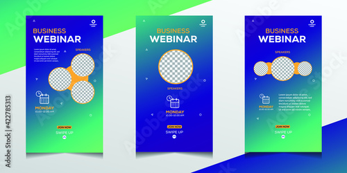 Trendy editable social media stories template for webinar, vector illustration. Design backgrounds for social media