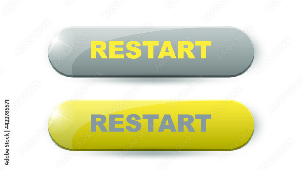 Restart button. 3d vector in yellow and gray colors isolated on white background. Restart button. 3d vector in yellow and gray colors isolated on white background.