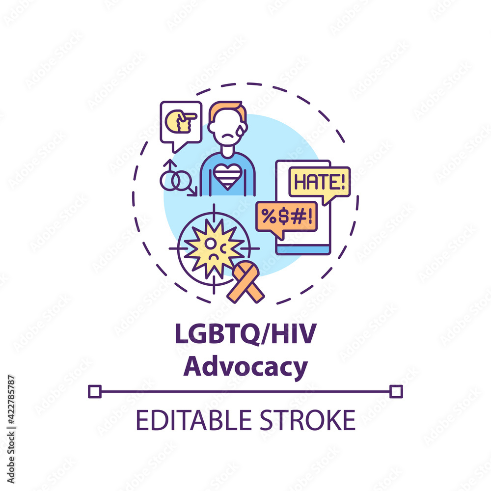 LGBTQ and HIV advocacy concept icon. Legal services types. Legal representation to people living with aids idea thin line illustration. Vector isolated outline RGB color drawing. Editable stroke