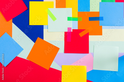 Colorful paper background, paper board and geometric figures
