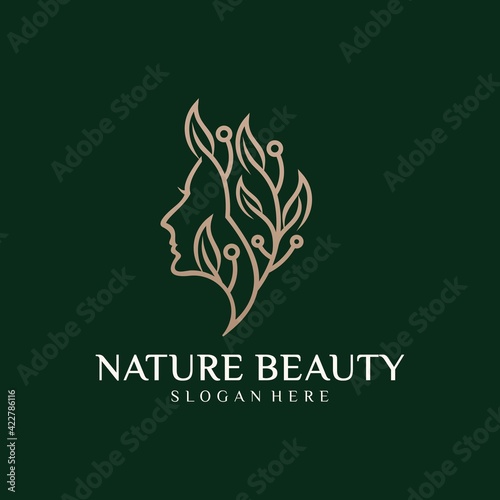 Pure beauty logo beauty leaf logo , Template Beauty woman illustration for cosmetic brand and spa and saloon