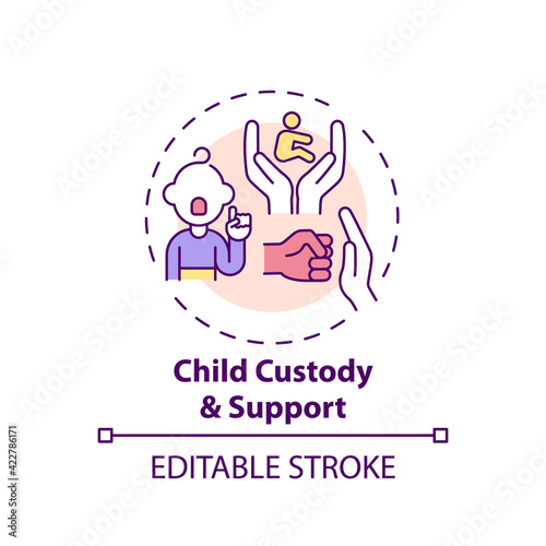 Child custody and support concept icon. Domestic violence survivors support. Protecting children rights idea thin line illustration. Vector isolated outline RGB color drawing. Editable stroke