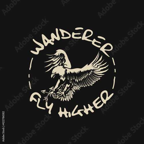 Hand Drawn Style Flying Eagle Motivational Outdoor Badge T-shirt Design Illustration