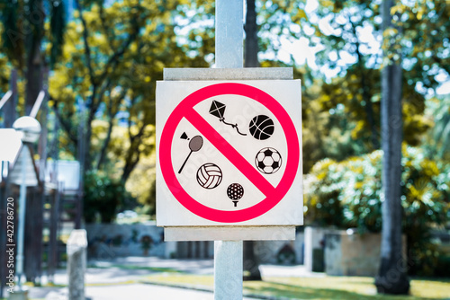 All sports are prohibited at the park. Signs forbidding all sports at the park