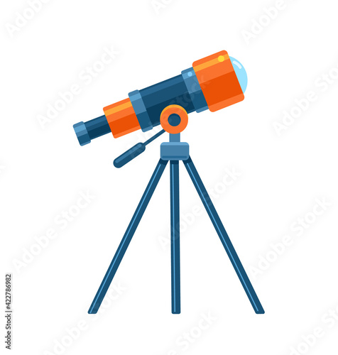 Telescope and stars. Colored flat vector icon isolated on white background.