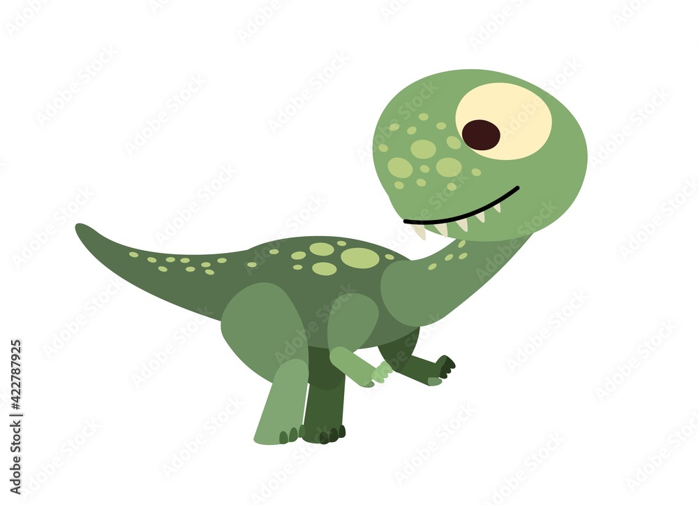 Baby dinosaur. The isolated object on a white background. Cheerful kind animal baby dino. Cartoons flat style. Prehistoric reptile. Funny. Illustration vector