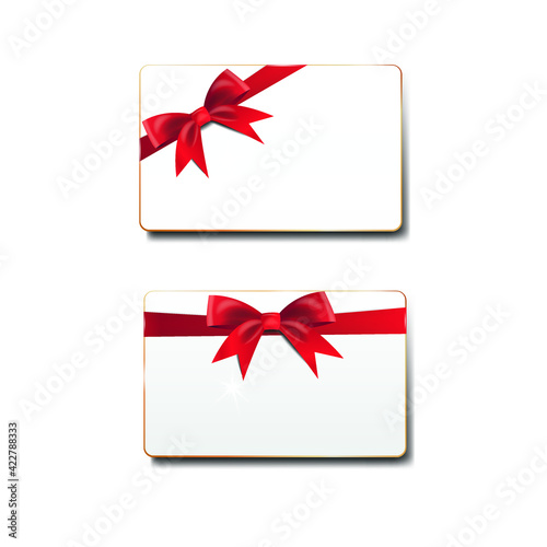 set of white gift cards with red bow and ribbon