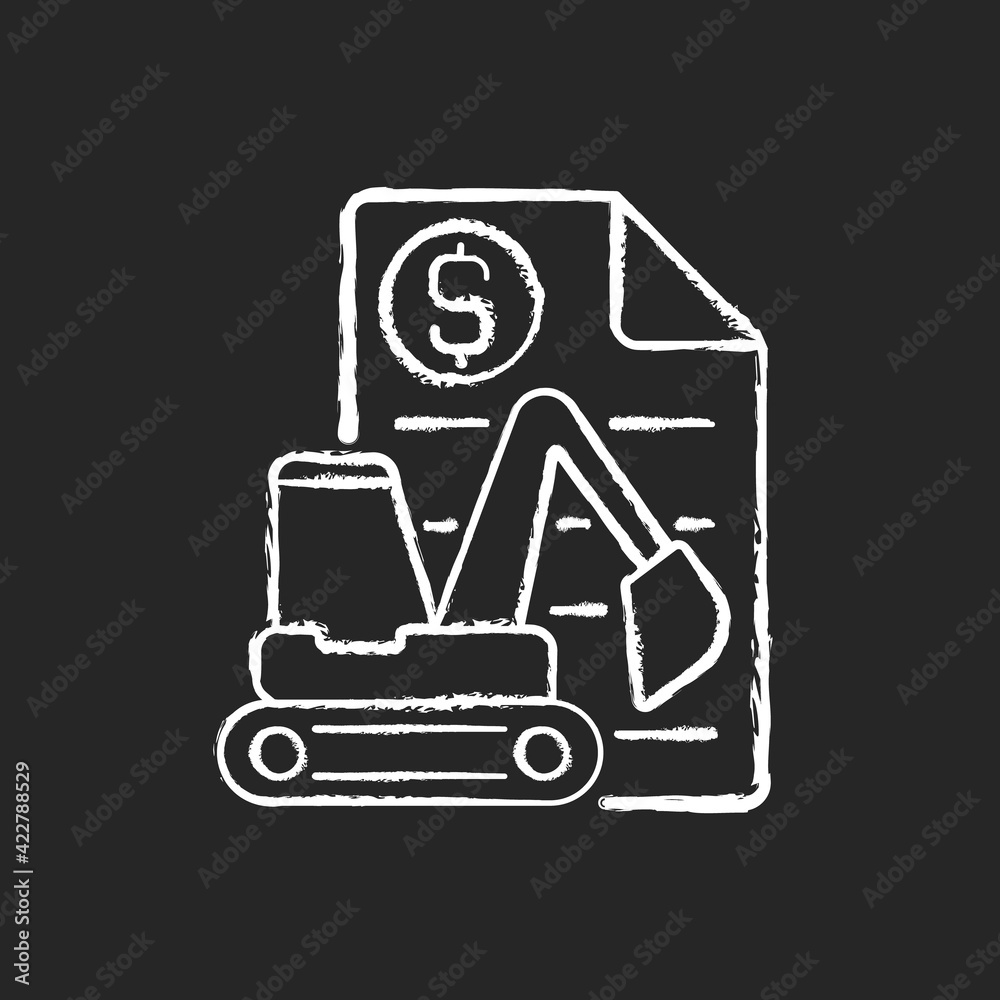 Equipment leasing broker chalk white icon on black background. Brokerage services for business. Financial deal. Manufactrure production, commercial deal. Isolated vector chalkboard illustration Equipment leasing broker chalk white icon on black background. Brokerage services for business. Financial deal. Manufactrure production, commercial deal. Isolated vector chalkboard illustration
