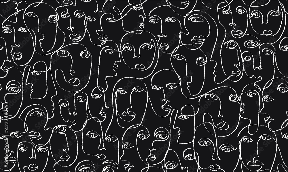 Abstract faces seamless pattern. Continuous line portraits cubism style. Modern texture for prints, textile, fabrics Abstract faces seamless pattern. Continuous line portraits cubism style. Modern texture for prints, textile, fabrics
