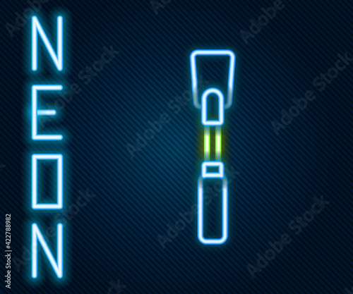 Glowing neon line Leather whip icon isolated on black background. Fetish accessory. Sex toy for adult. Colorful outline concept. Vector Illustration