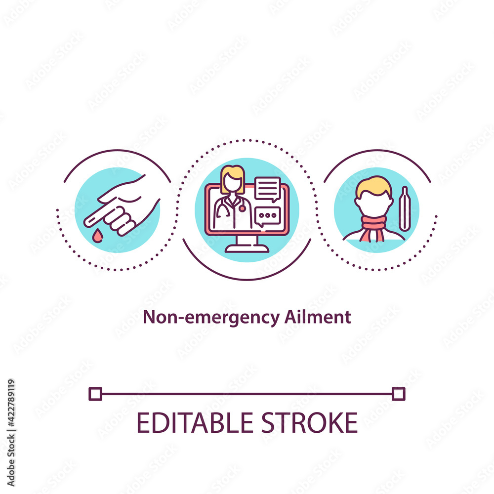 Non emergency ailment concept icon. Not urgent medical specialist help needed. Treatment of patient disease idea thin line illustration. Vector isolated outline RGB color drawing. Editable stroke