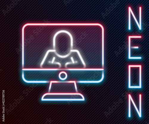 Glowing neon line Online psychological counseling distance icon isolated on black background. Psychotherapy, psychological help, psychiatrist online consulting. Colorful outline concept. Vector