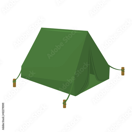 vector illustration on the theme of picnics and hiking. Green tent isolated on white background