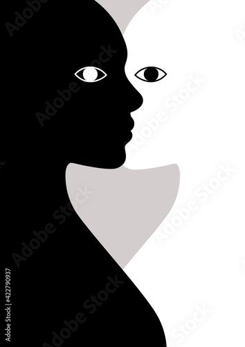 Contemporary art poster. Abstract faces. Human silhouettes cubist style. Modern vector illustration