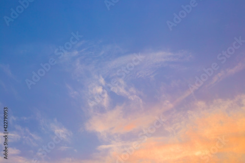 blue sky at sunset with clouds. Natural background