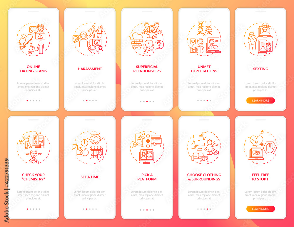 Unmet expectations onboarding mobile app page screen with concepts. Feel free to stop walkthrough 10 steps graphic instructions. UI, UX, GUI vector template with linear color illustrations