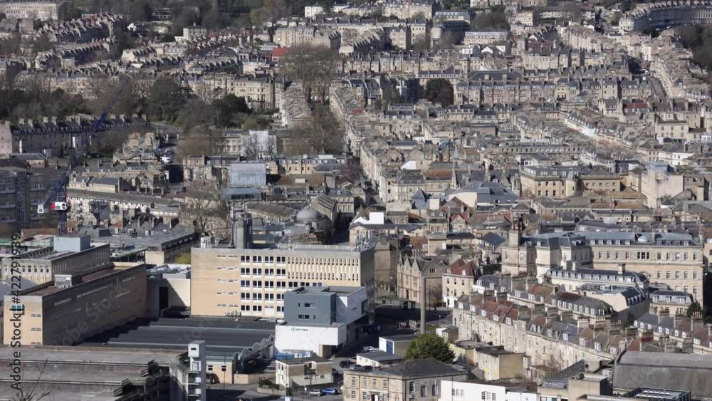 Panning shot of the City of Bath in England, UK on a bright sunny spring day in March 2021. Panning shot of the City of Bath in England, UK on a bright sunny spring day in March 2021.
