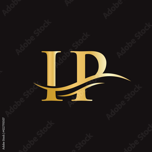 IP Logo design vector. Swoosh letter IP logo design