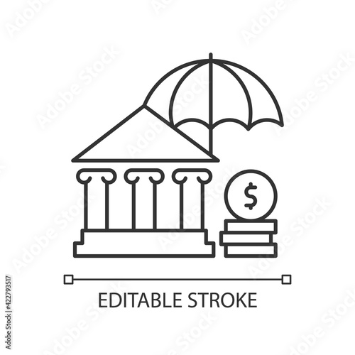 Social insurance linear icon. Public insurance program. Payment for pensioners and low-income. Thin line customizable illustration. Contour symbol. Vector isolated outline drawing. Editable stroke