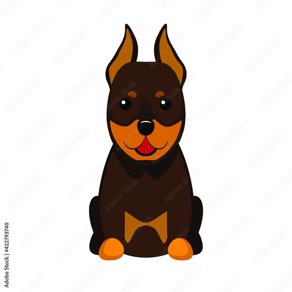 Fototapeta premium Doberman. Vector illustration of cute sitting dog in flat style. Isolated on white