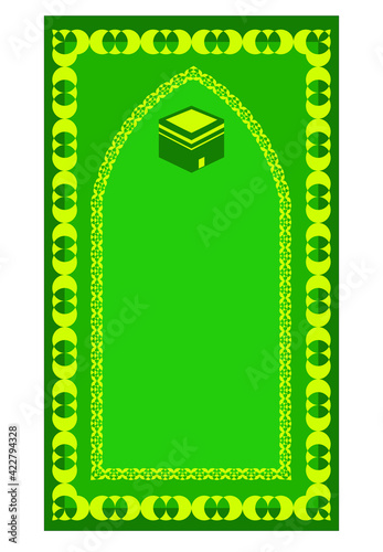 Minimal vector design of Muslim prayer rug with decorative elements. İslamic textile. 