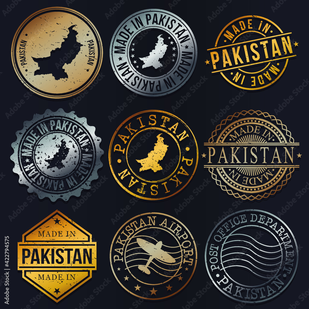 Pakistan Business Metal Stamps. Gold Made In Product Seal. National Logo Icon. Symbol Design Insignia Country.
