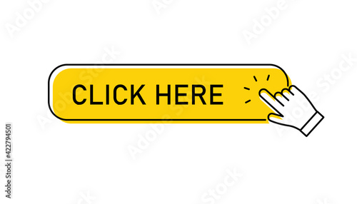 Click here button with hand pointer clicking