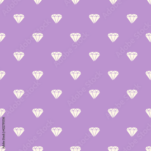 Vector seamless psttern with hand drawn cute diamonds on violet background