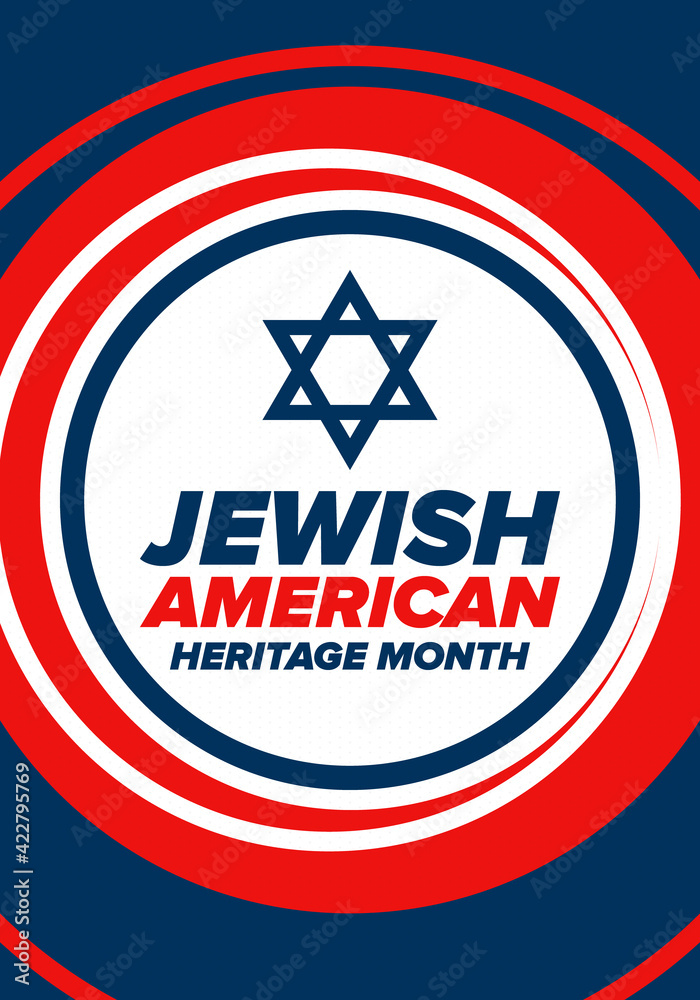 Jewish American Heritage Month. Celebrated annual in May. Jewish American contribution to the history United States. Star of David. Israel symbol. Poster, card, banner and background. Vector