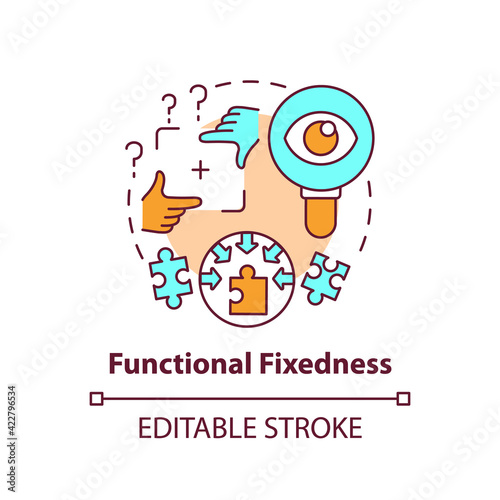 Functional fixedness concept icon. Cognitive bias. Limit in critical thinking. Mental block problem idea thin line illustration. Vector isolated outline RGB color drawing. Editable stroke