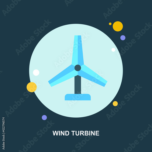 Wind turbine with blue blades standing flat concept design