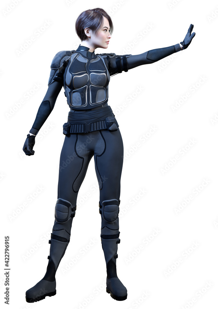 3D Rendering Female Sceince Fiction Warrior on White 3D Rendering Female Sceince Fiction Warrior on White
