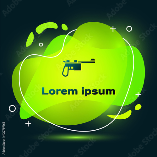 Black Mauser gun icon isolated on black background. Mauser C96 is a semi-automatic pistol. Abstract banner with liquid shapes. Vector