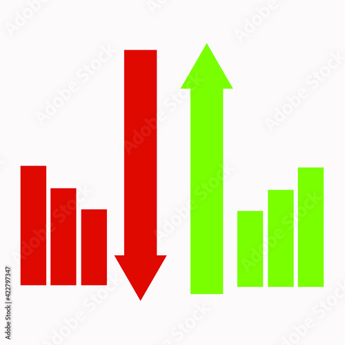 vector graphics ascending and decreasing graphs and diagrams in cross and green colors