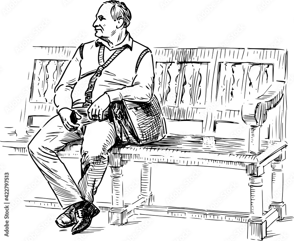 Black sketch of a man sitting and waiting Drawing by Makarand Joshi  Fine  Art America