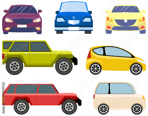 Cars of different types without drivers. Set of modes of transport and shapes vector illustration