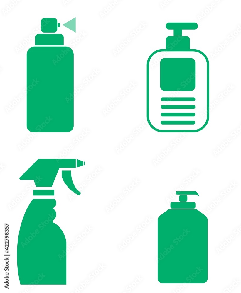 Gel et spray nettoyant en 4 icônes Gel et spray nettoyant en 4 icônes