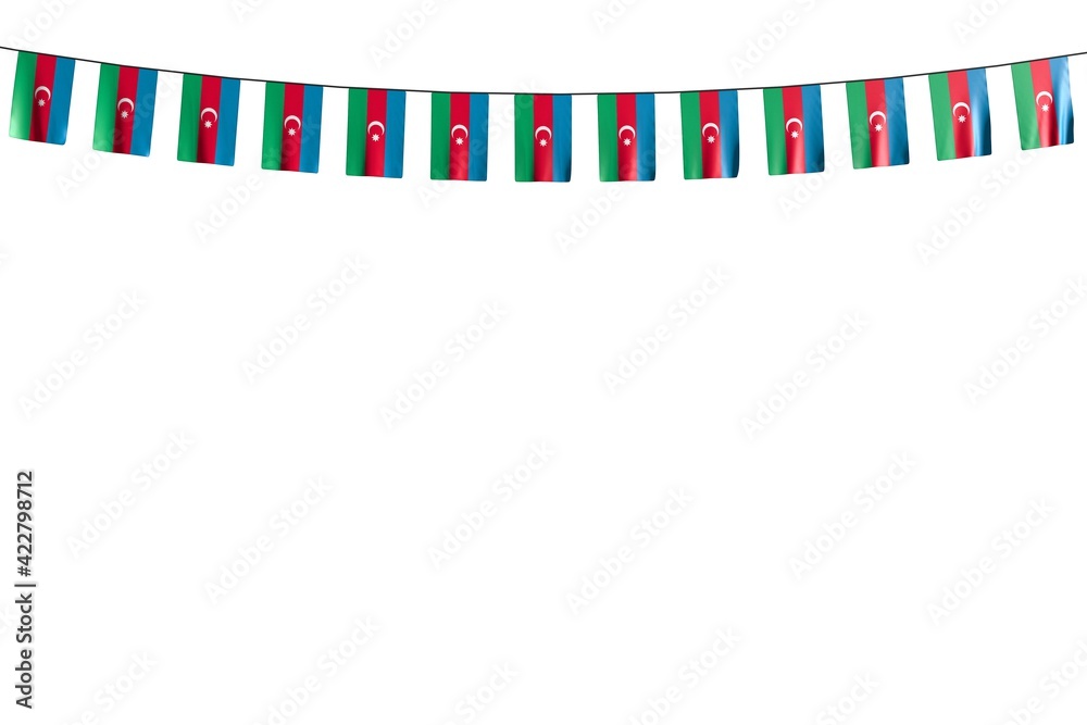 nice many Azerbaijan flags or banners hangs on rope isolated on white - any feast flag 3d illustration.. nice many Azerbaijan flags or banners hangs on rope isolated on white - any feast flag 3d illustration..