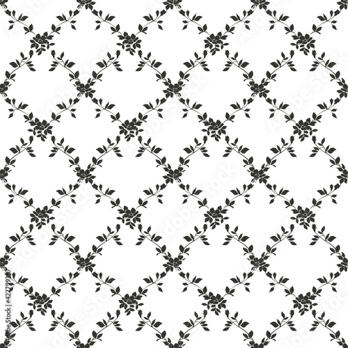 Black and white floral pattern. Vintage elegant ornament.Seamless vector background