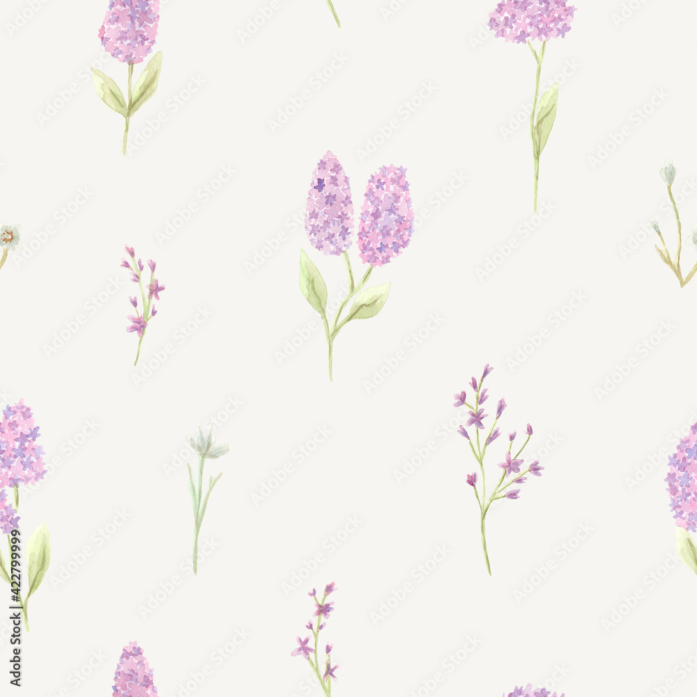 Seamless pattern of watercolor garden flowers