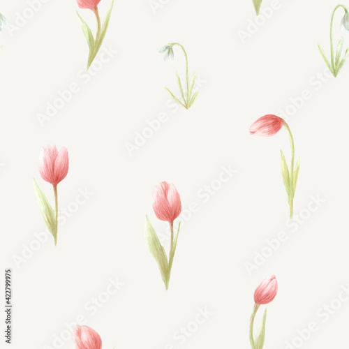 Seamless pattern of watercolor garden flowers