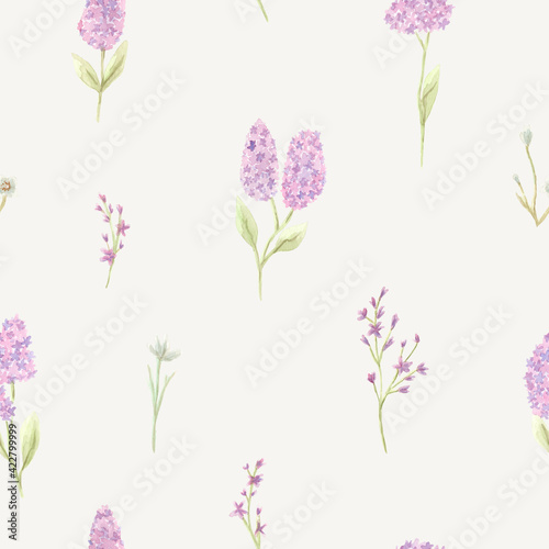 Seamless pattern of watercolor garden flowers