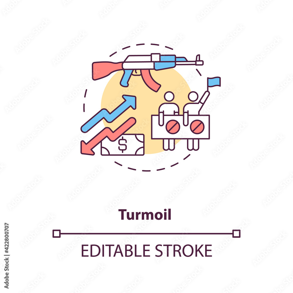 Turmoil concept icon. International stocks challenge idea thin line illustration. Global economic recession. Stock prices affecting. Vector isolated outline RGB color drawing. Editable stroke