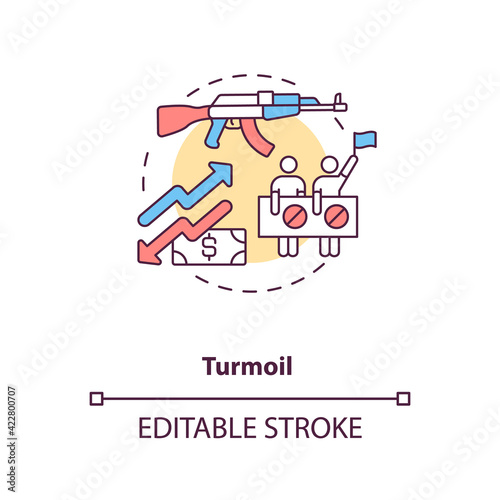 Turmoil concept icon. International stocks challenge idea thin line illustration. Global economic recession. Stock prices affecting. Vector isolated outline RGB color drawing. Editable stroke