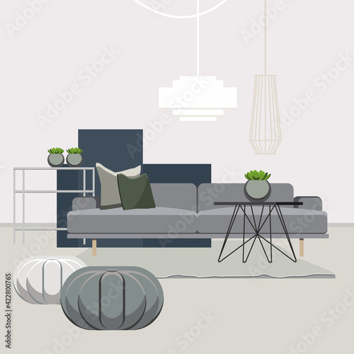 Room with furniture. Flat style vector illustration.