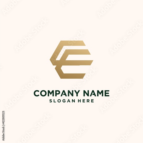Abstract monogram logo E letter design set, in gold color Premium