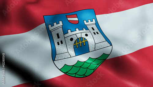3D Waving Austria City Flag of Wels Closeup View