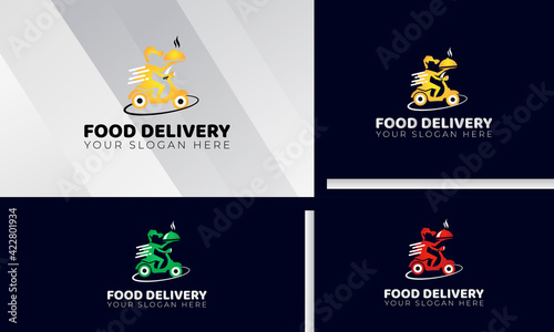 A man is riding a scooter food delivery logo  courier logo design template  fast delivery logo.